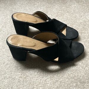Poppy Barley Black Suede Cross Strap Heeled Sandals